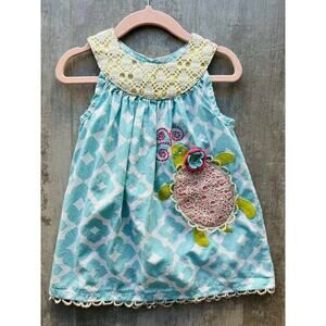 MUD PIE Baby Toddler Girls Turtle Dress Designer Boho Sleeveless Sundress 24M 2T